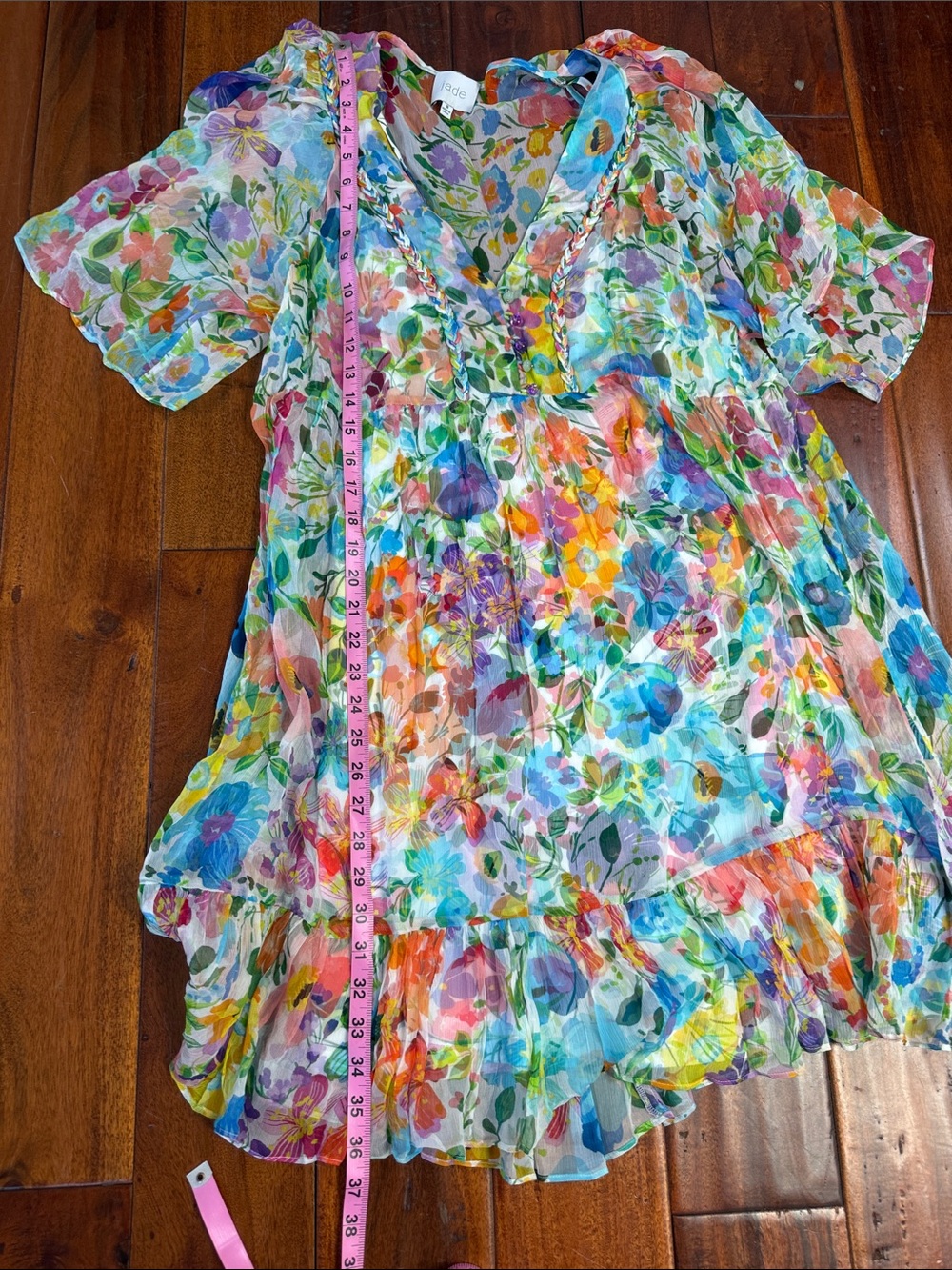 Johnny Was Silk Floral Mini Dress Boho Ruffle Hem Slip Lined Size M - Picture 3 of 8